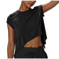 thumbnail image 1 of Blouse à Manches Courtes à Col Rond pour Femmes, Haut Décontracté Uni en Tissu Polyester, Coupe Régulière, Lavable à la Machine, pour le Quotidien et les Fêtes, 1 of 9