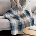 thumbnail image 3 of Blue Brown Plaid Blanket Soft Cozy Warm Throw Blanket for Couch, Plush Fuzzy Flannel Fleece Blankets for Sofa, Modern Abstract Striped Gingham Checked Bed Blankets Lightweight Gifts for Men, 40"x60", 3 of 9