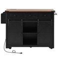 thumbnail image 4 of 53.7" Farmhouse Kitchen Island with Power Outlet, 2 Sliding Barn Door Kitchen Storage Island with Drop Leaf, Spice Rack Rolling Kitchen Cart on Wheels, for Kitchen,Dining Room, Black, 4 of 4