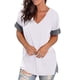 thumbnail image 1 of Gibobby Camiseta de manga corta para mujer Camiseta suelta informal con cuello en V para mujer, blusa manga corta con estampado(Blanco,XL), 1 of 5