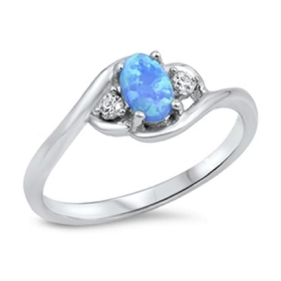 Sterling Silver Ring - Blue Lab Opal, Clear CZ size 9