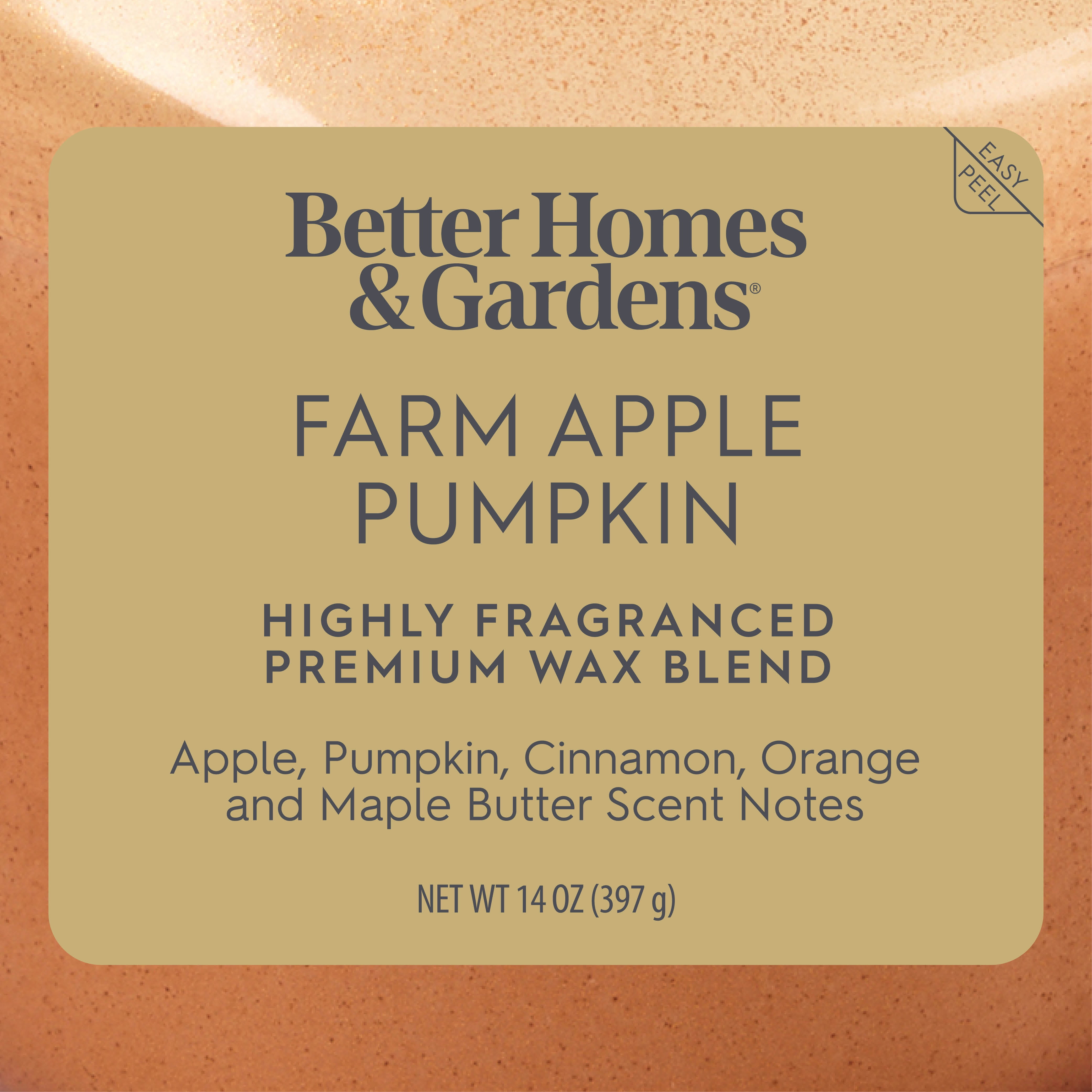 Better Homes & Gardens 2-Wick Orange Glass Jar Candle with Gold Lid, Farm Apple & Pumpkin, 14oz.