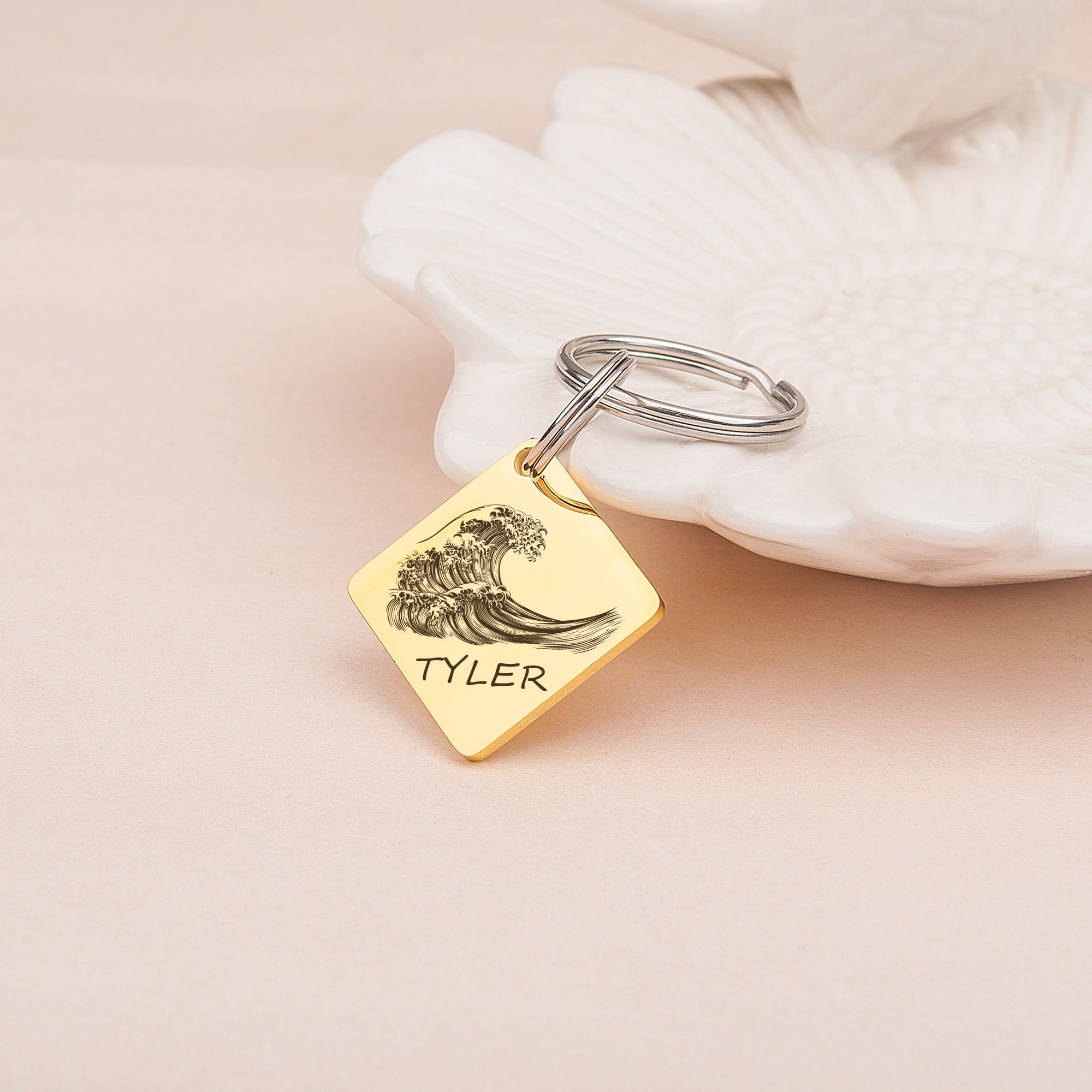 Anavia Metal Stainless Steel Diamond Name - Boarder Birthday Holiday Christmas Engraved Dog Cat ID Tag, Gold