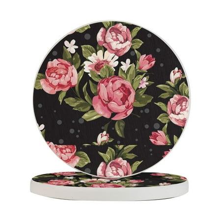 

Circular Drink Coasters Set Flower Beautiful Home Decor Diatomite Heat-Resistant Diatomite Protect Table Countertop