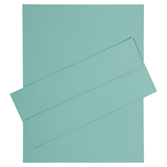 JAM Paper No. 10 Business Stationery Set, 4 1/8 x 9 1/2, Aqua Blue, 50/Pack