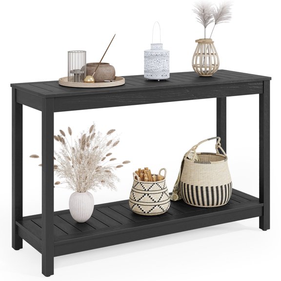 SSyao Patio Console Table Poly Wood Buffet w/ Storage Shelves Adjustable Feet, Black-48 inch