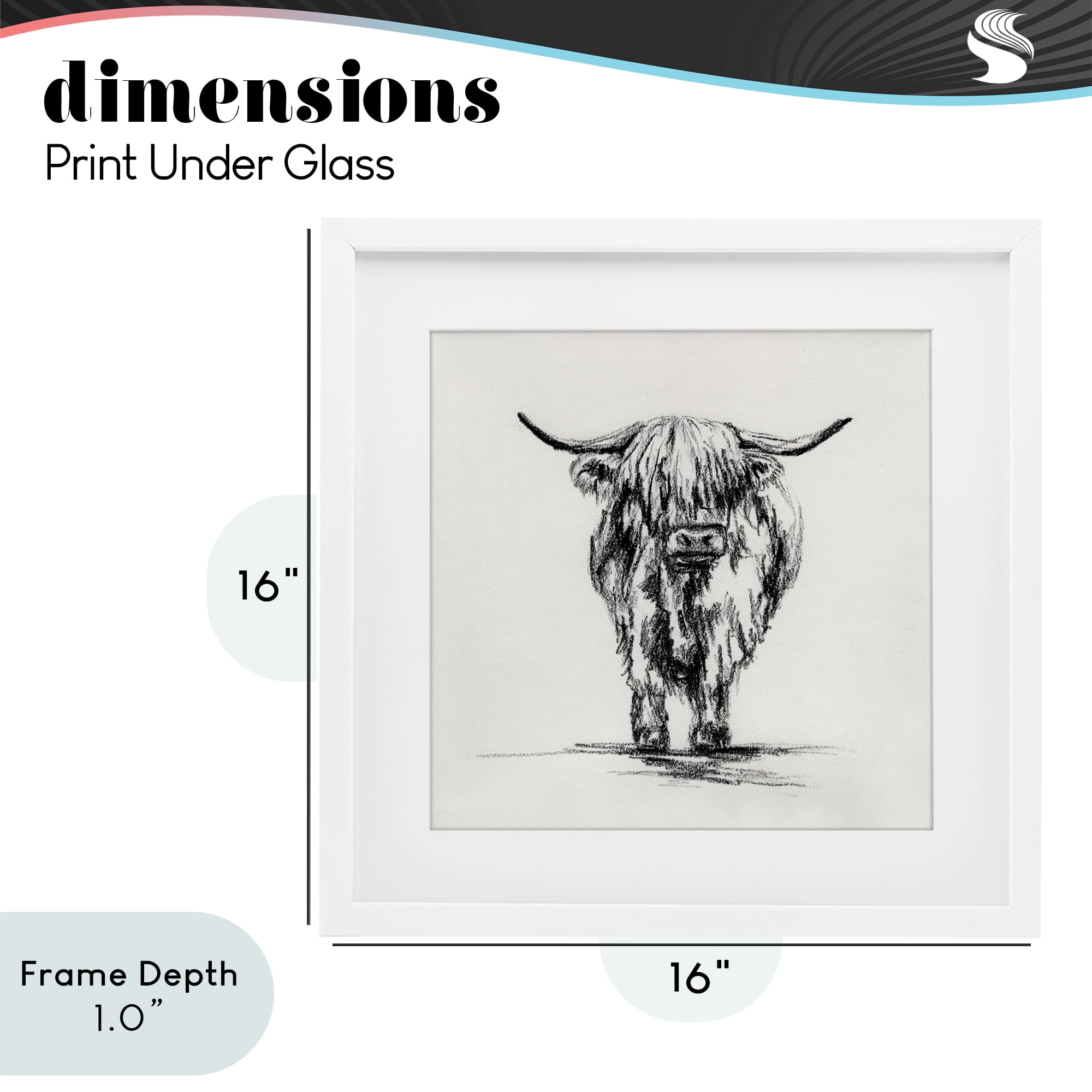 Stupell Industries Highland Cow in Charcoal White Framed Print Under Glass, design by Leah Noel Art