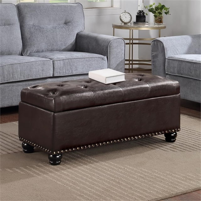 Designs4Comfort 9th Avenue Storage Ottoman Bench in Espresso Faux Leather