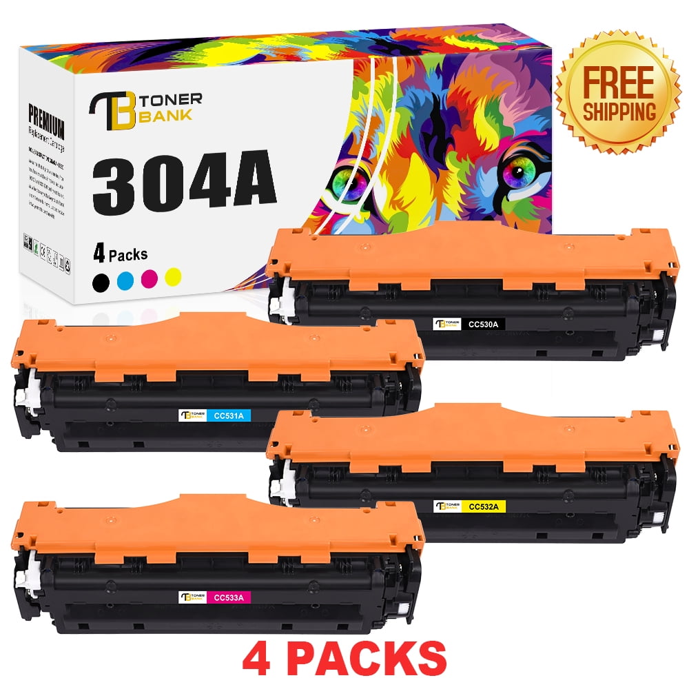 Toner Bank 4-Pack Compatible Toner for HP 304A CC530A CC531A CC532A CC533A Color LaserJet CP2025 