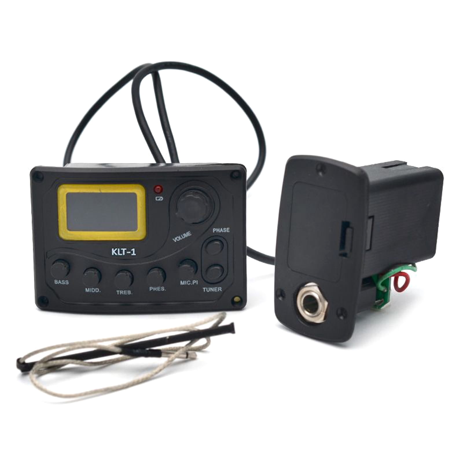 KLT-1 4 Bands Acoustic Guitar Piezo Pickup Kit EQ Preamp LCD Tuner Piezo Pickup Equalizer System for w/ Battery Holder f