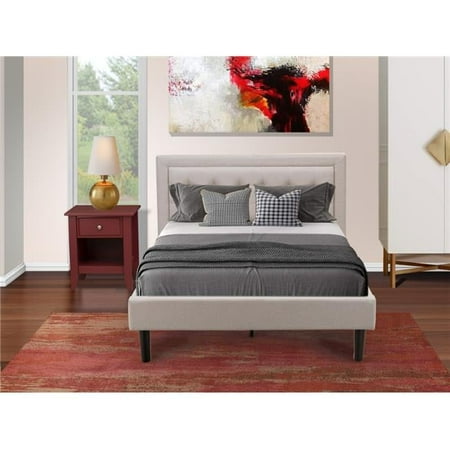 East West Furniture 2-piece Wood Platform Bedroom Set in Mist Beige/Burgundy