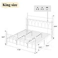 thumbnail image 3 of Metal Bed Frame King Size with LED Lights, Modern Platform Bed with Charging Station, White, 3 of 12