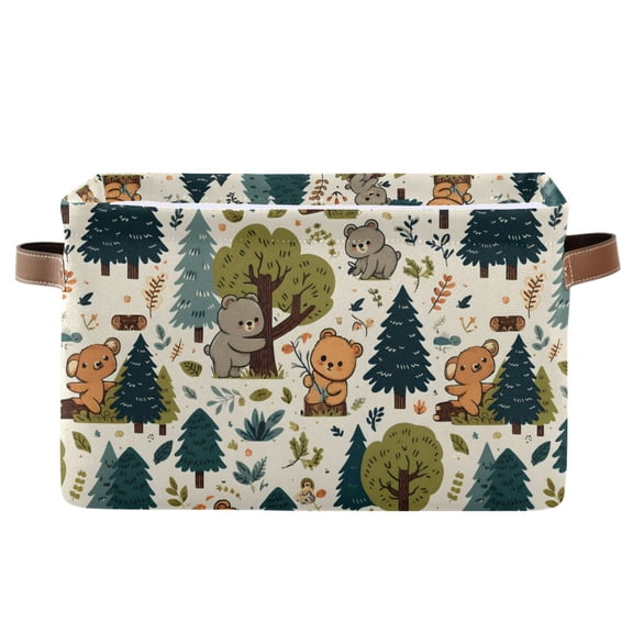 Storage Bins with Handle Fabric Organizer Basket Foldable Box 1 Pack Cartoon Bear with Tree 14.2x10.2x8.3