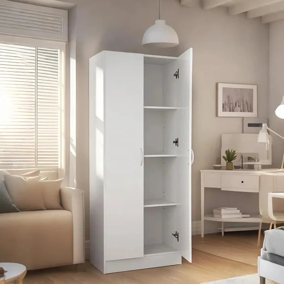 KFFKFF Dining Room Cabinet, 60" High Food Storage Unit, 110LBS Independent Storage Cupboard with Trio of Shelves (Two Modifiable), Crafted from Engineered Wood, Practical Pantry for Kitchen