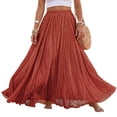 thumbnail image 2 of Women Cotton Linen Blend Elastic High Waist Boho Flowy Maxi Skirt Beach Vacation Wear M, 2 of 5