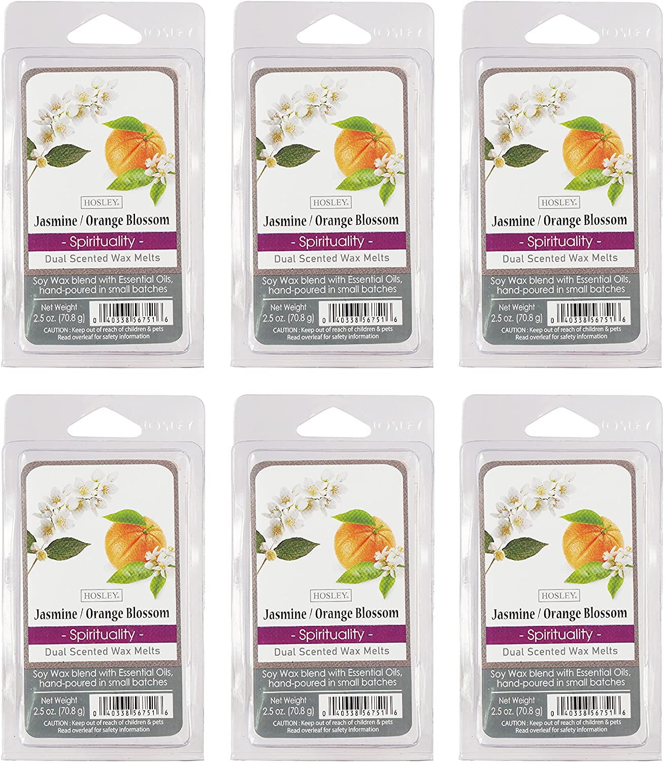 Hosley Set of 6 Jasmine Orange Blossom Scented Wax Cubes/Melts - 2.5 oz Each