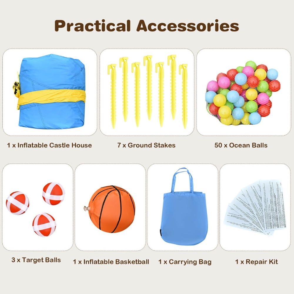 Aimee Lii Inflatable Ball Game Bounce House Without Blower, Playhouse for Kids Outdoor