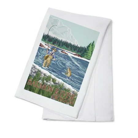 Fishing Scene - Salmon River, Oregon - Lantern Press Poster (100% Cotton Kitchen
