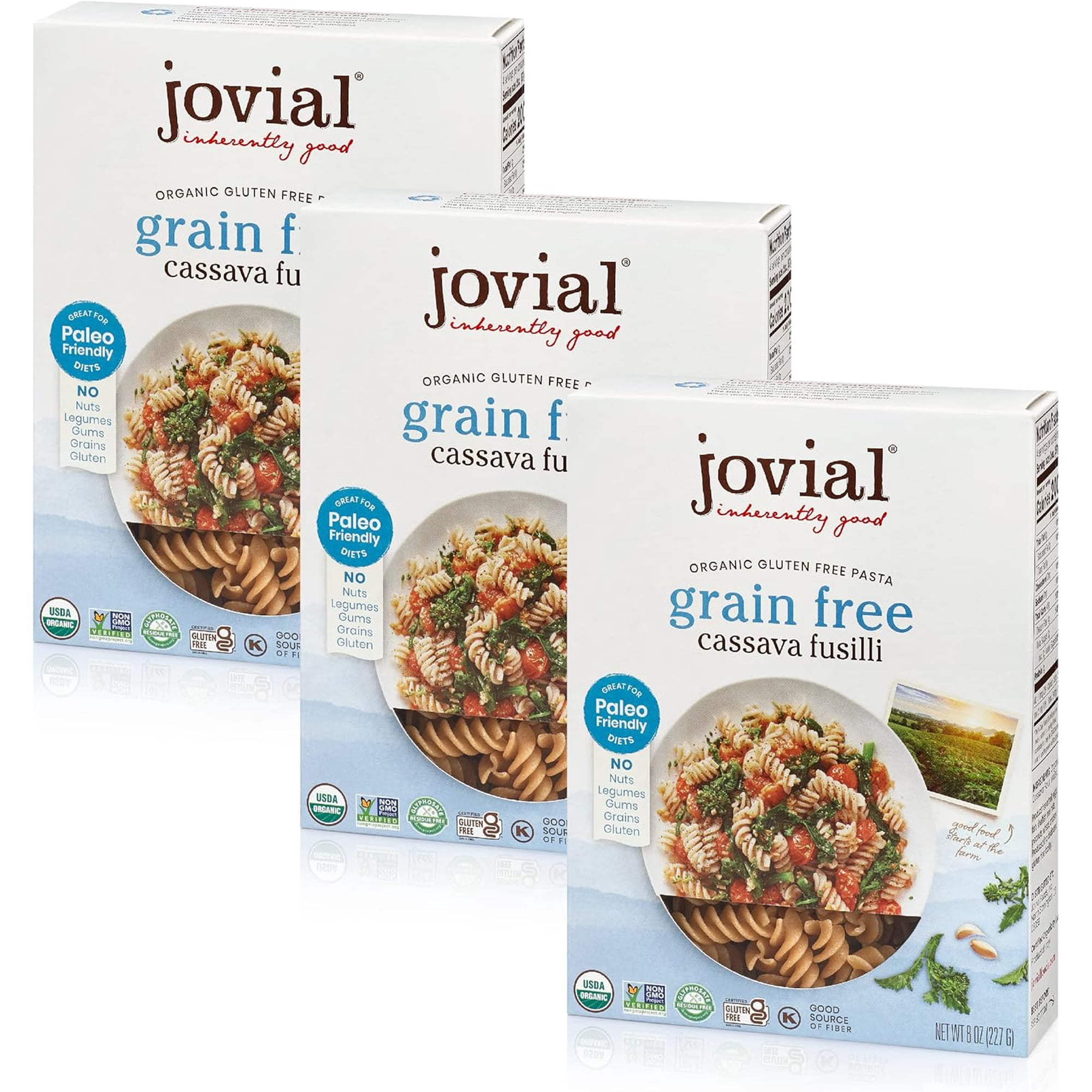 Jovial Grain-Free Cassava Fusilli | Cassava Pasta | Paleo Pasta | Grain-Free | Certified Gluten-Free | 100% Organic Pasta | USDA Certified Organic | Non-GMO | High-Fiber | 8 oz (3 pack)