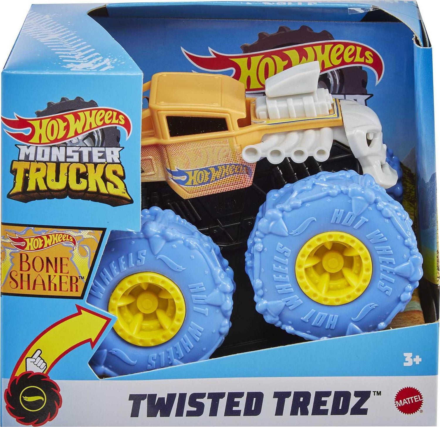 Hot Wheels Monster Trucks 1:43 Scale Rev Tredz Vehicle Bone Shaker with Friction Motor