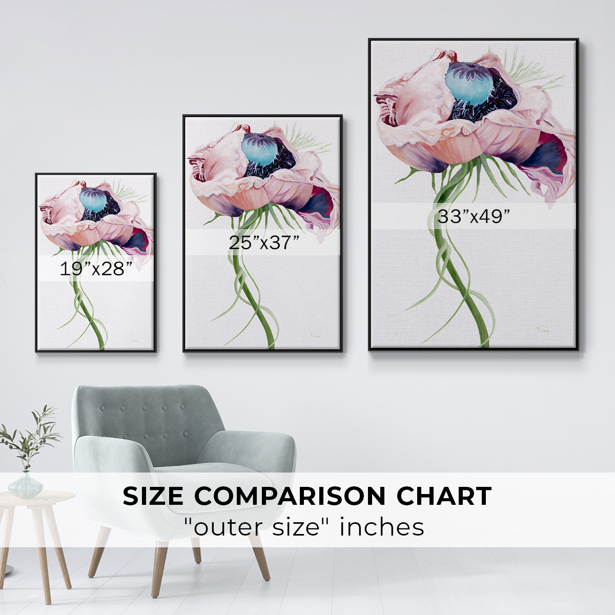 Paris Poppy II Framed Premium Gallery Wrapped Canvas - Ready to Hang - 27 x 41 - Black Floating Frame