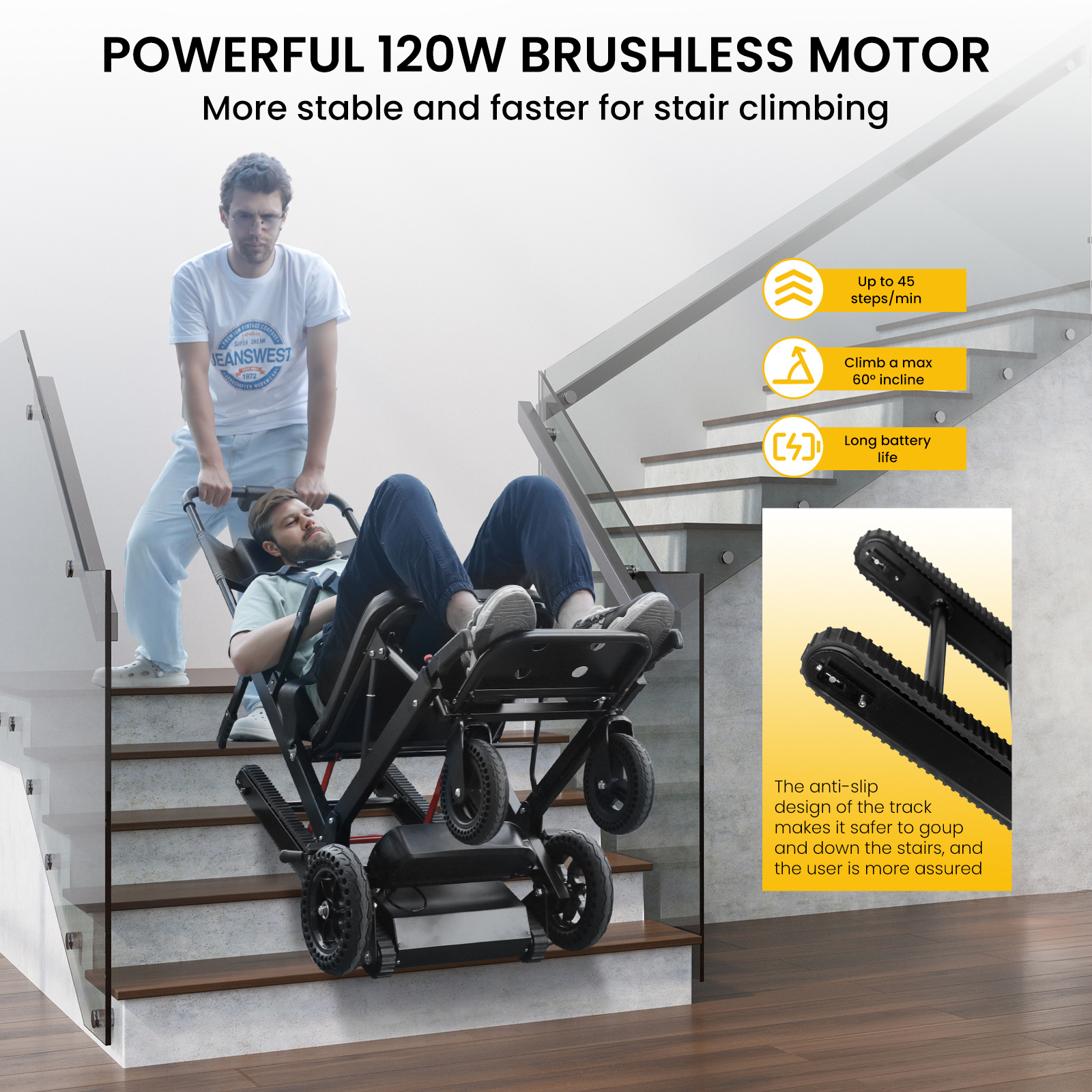 Joreek Powered Wheelchair Stair Climbing Wheelchair Electric Mobile Stair Lifts Chair for Seniors Foldable Stair Chair 440lbs Max Load