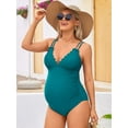 thumbnail image 5 of Sociala Maternity Swimsuit One Piece Tie Back Bathing Suit Scallop Trim V Neck Pregnancy Swimwear, 5 of 7