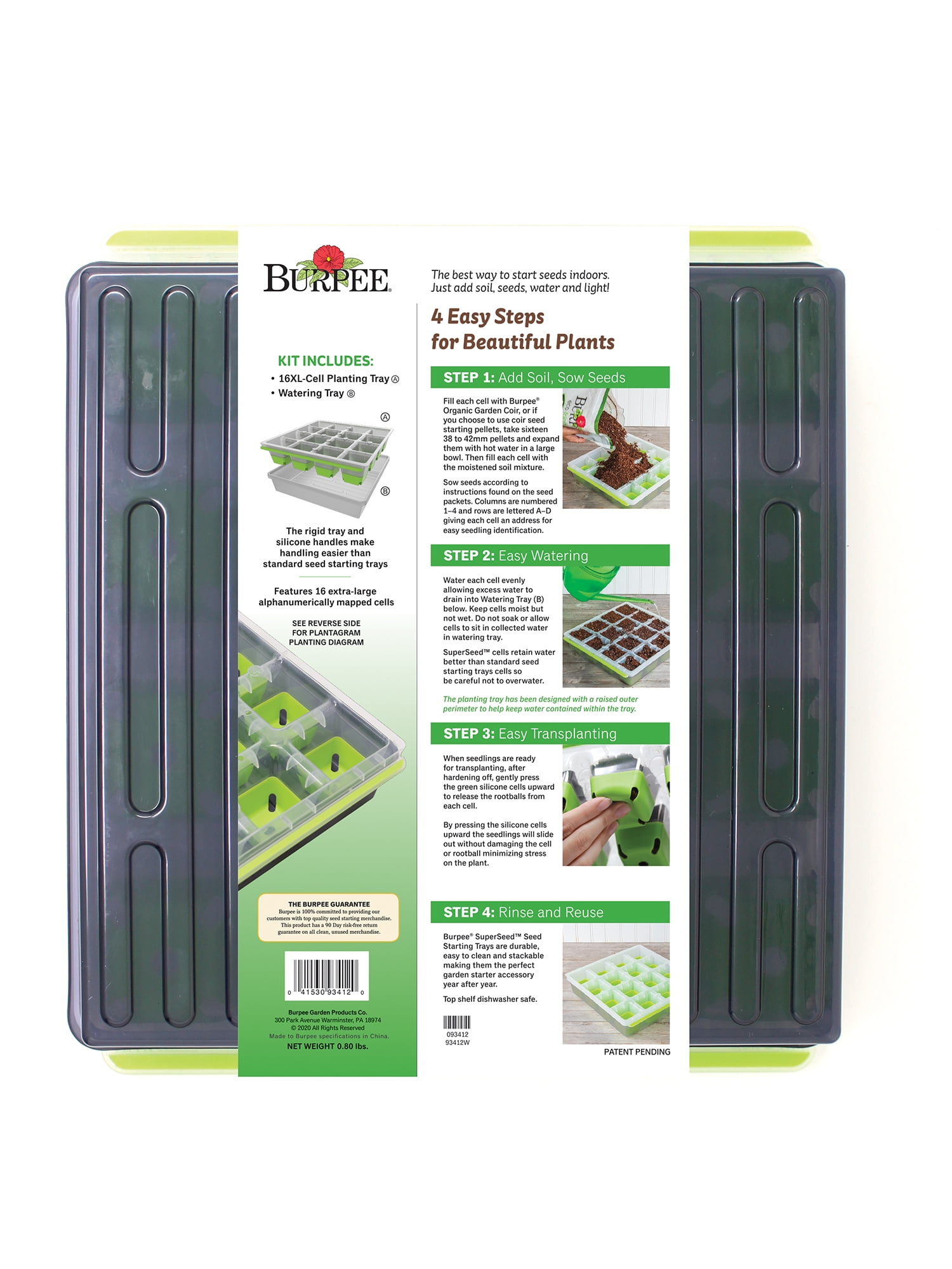 Burpee SuperSeed 16 XL Cell Seed Starting Tray - Reusable and Dishwasher Safe - Growing Tray for Seedlings and Plant Germination
