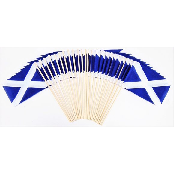 Made in the USA Pack of 24 Cotton 4"x6" Miniature Desk and Little Table Flags, Choose From 14 Popular World Countries, 4"x 6" Small Mini Stick Flags (Scotland Cross)