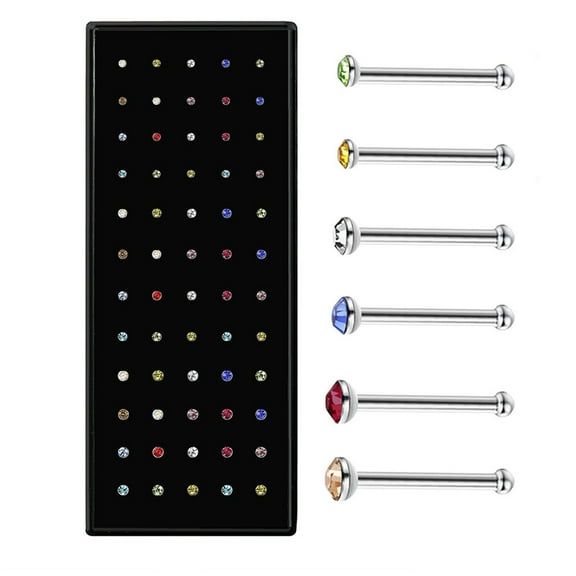 Aisiwm 1.5/2.0/2.5mm60 Pieces/box Stainless Steel Nose Stud With Diamond Titanium Nose Ring Piercing Jewelry