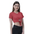 thumbnail image 4 of Moomaya Women Front Knot Crop Top Short Sleeve Round Neck Tee Shirt Knotted Tops, 4 of 7