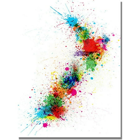 Trademark Art "New Zealand Paint Splashes Map" Canvas Art by Michael Tompsett