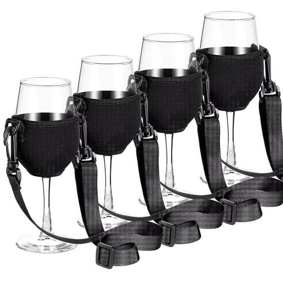 4PCS Portable Wine Glass Holder Strap Wine Sling Yoke Glass Holder Support Neck Strap for Birthday Cocktail Tools A