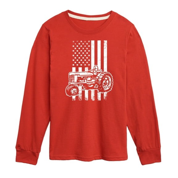 Instant Message - Tractor American Flag - Toddler & Youth Long Sleeve Graphic T-Shirt