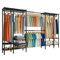 Untyo Clothes Rack Heavy Duty, Metal Clothing Racks for Hanging Clothes, Garment Rack with 4 Hang Rods & 6 Shelves & 2 Pull-Out Storage Baskets, Adjustable Closet Rack