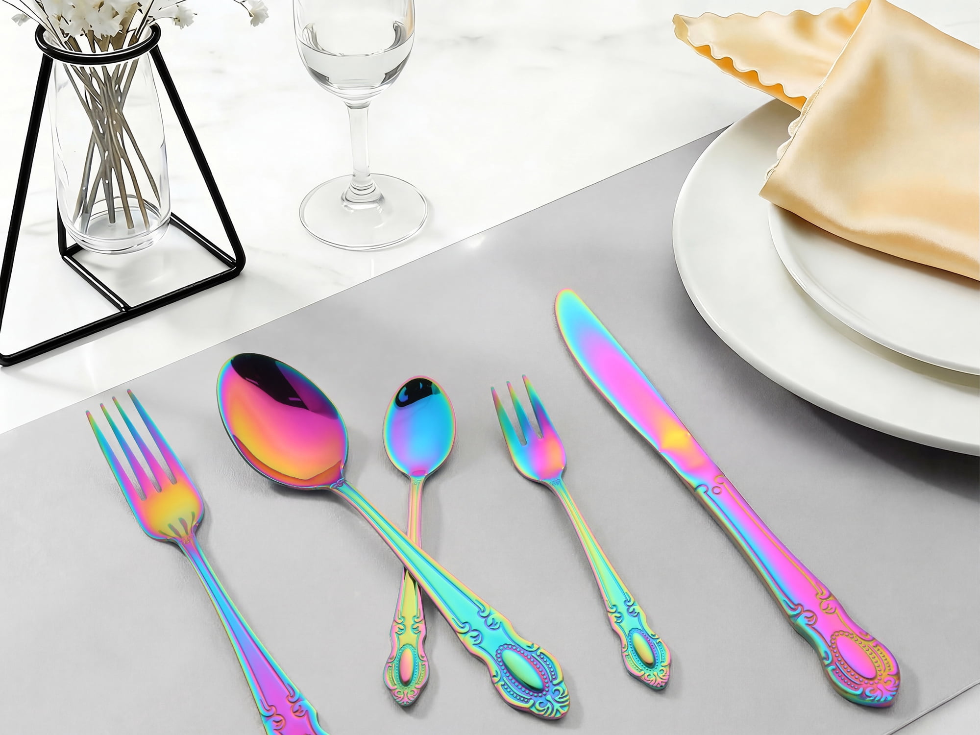 Unique Bargains 20 Piece Stainless Steel Flatware Set for Modern Cutlery Set Colorful