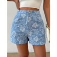 thumbnail image 2 of LWavelet Women's Floral Embroidery High Waisted Shorts Elegant Casual Summer Shorts for Date Daily Outings Blue XL, 2 of 5
