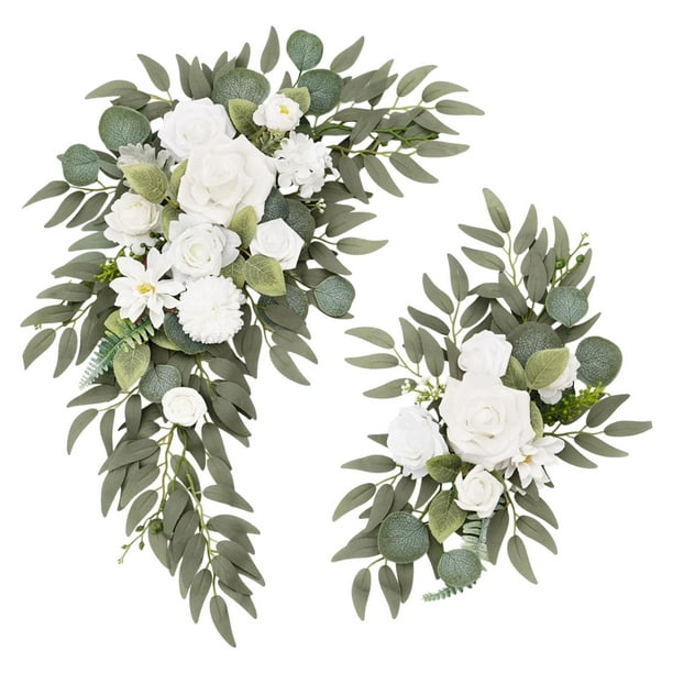 2x Arco de flores para boda, decoración rústica de flores artificiales para fondo blanco