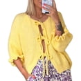 thumbnail image 3 of Womens Tie Front Cardigan Sweaters Light-Weight Knit Ruffle Half Sleeve 2025 Trendy Jacket Yellow L, 3 of 9