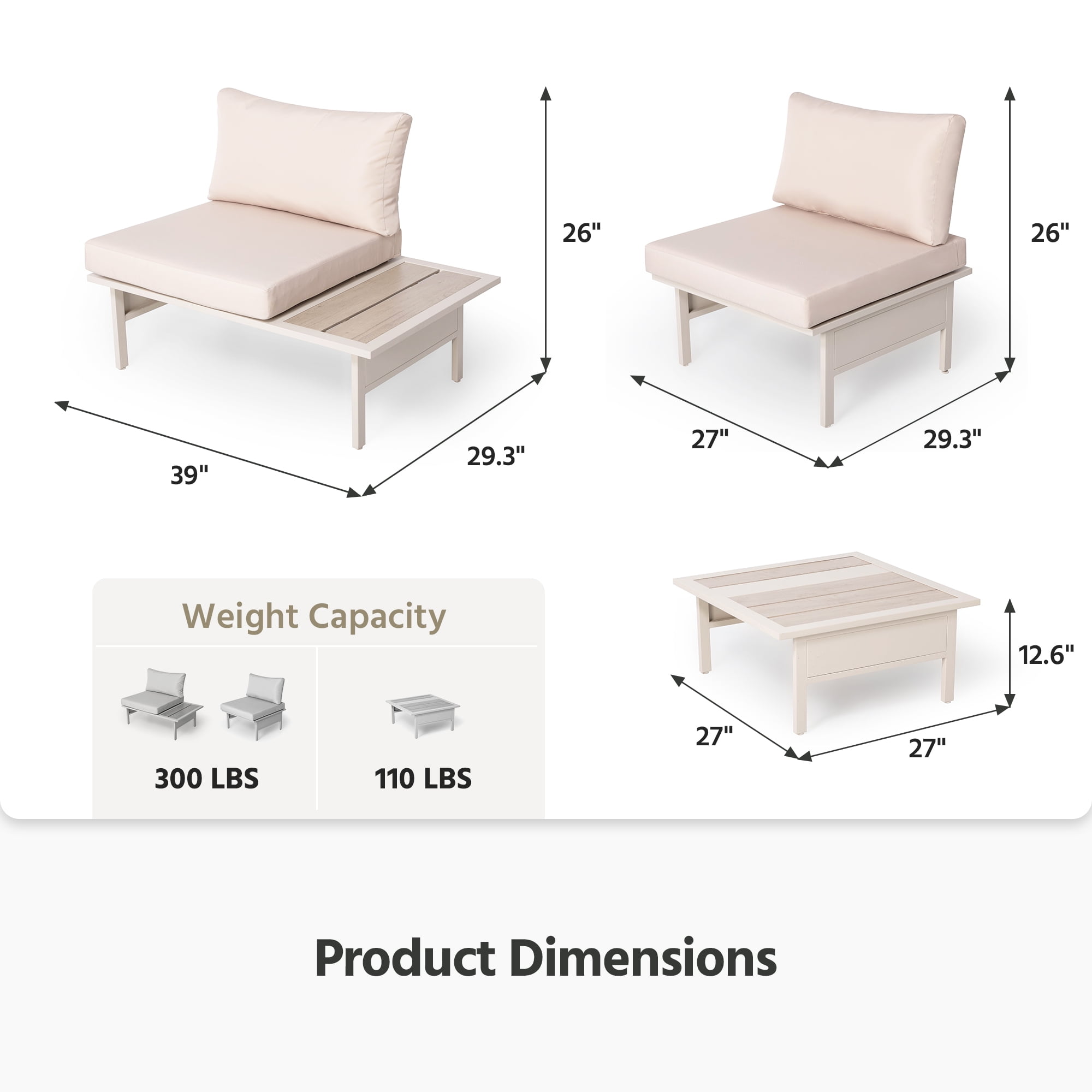 LAUSAINT HOME 8 Pieces Patio Furniture Set, Outdoor Metal Frame Patio Conversation Sets with Beige Cushions