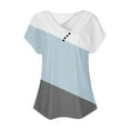 thumbnail image 5 of HomeGardon Women Shirts Summer Tops for Women,Short Sleeve Tunic Tops for Legging Block V Neck Pleated Blouses Button Casual Comfy Blouse Sweatshirt Light Blue,S-3XL, 5 of 5