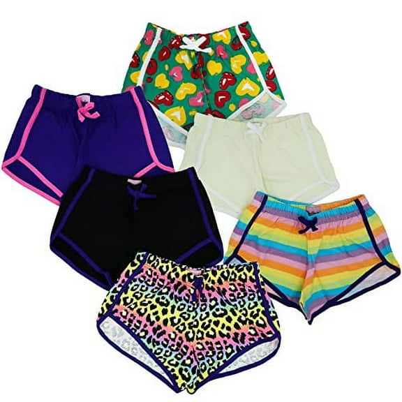 MISS POPULAR Girls 6 Pack Dolphin Shorts Cute Designs Comfy Cotton| Sizes 7/8-14/16