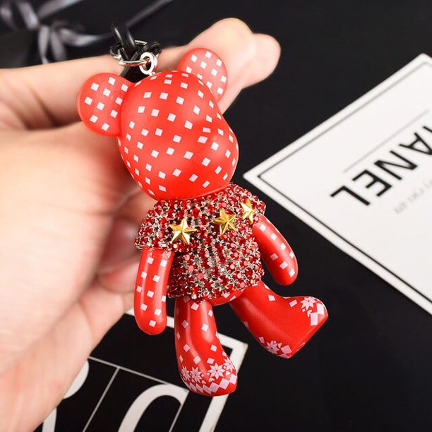 Cuerda tejida de cuero Bomgom Popobe Gloomy Rhinestone llavero borla gafas oso llavero anillo titular bolso encanto colgante negro xuanjing unisex