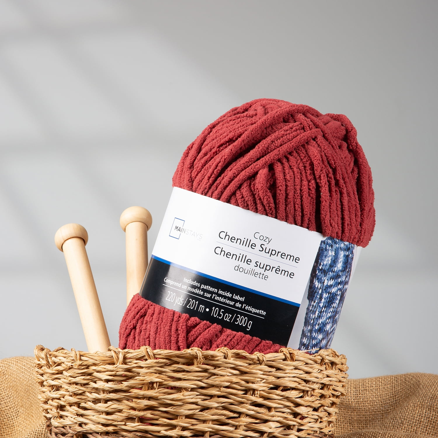 Mainstays Cozy Chenille Supreme Red Marsala Yarn