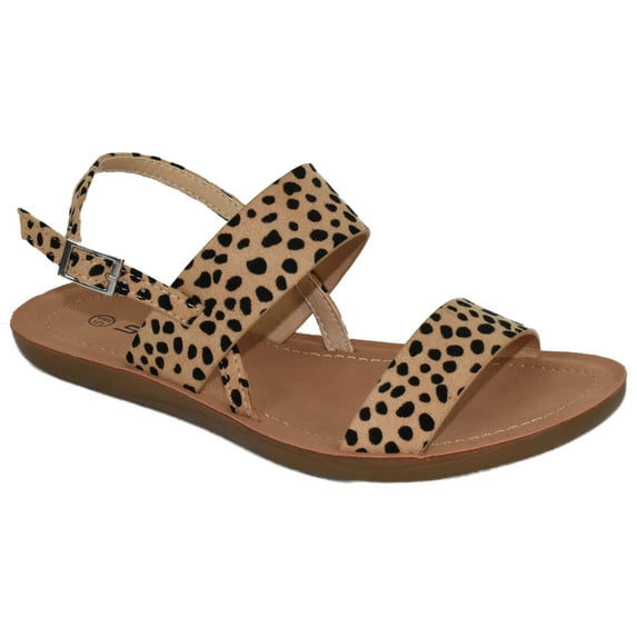 Soda Shoes Women Flat Sandals Buckle Ankle Double Straps Member-S Cheetah Leopard 10