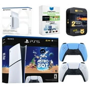 Sony PlayStation 5 Astro Bot Slim Digital Bundle with Disc Drive, Extra Controller, MightySkins Game Collection Services and 2 Year Extended Warranty - Starlight Blue