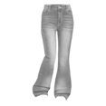 thumbnail image 5 of TIREOW Girls Daily Denim Bell Bottom Pants Slim Fit Solid Color Casual Flared Jeans Pants Elastic Waist Flared Trousers(Light Ashy,13-14 Years), 5 of 6