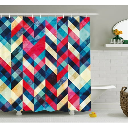 Chevron Shower Curtain Zigzag Pattern Downward Parallel Lines Chevron Shower Curtain Zigzag Pattern Downward Parallel Lines Hipster Bohemian Style Grunge Ilration Fabric