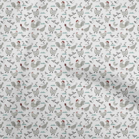oneOone Cotton Poplin White Fabric Birds Rooster Sewing Fabric By The Yard Printed Diy Clothing Sewing Supplies 56 Inch Wide