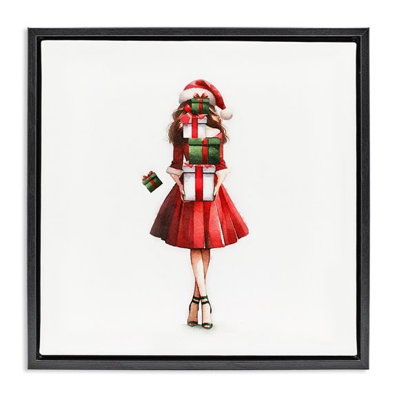 Stupell Industries Traditional Carrying Christmas Fun Black Floating Frame Canvas Art, 18 x 18, by Amanda Greenwood
